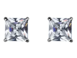 9ct White Gold 6mm Square Cubic Zirconia Basket Stud Earrings
