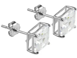 9ct White Gold 6mm Square Cubic Zirconia Basket Stud Earrings
