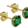 9ct Yellow Gold Birthstone Earrings 5mm Round Created Emerald - May