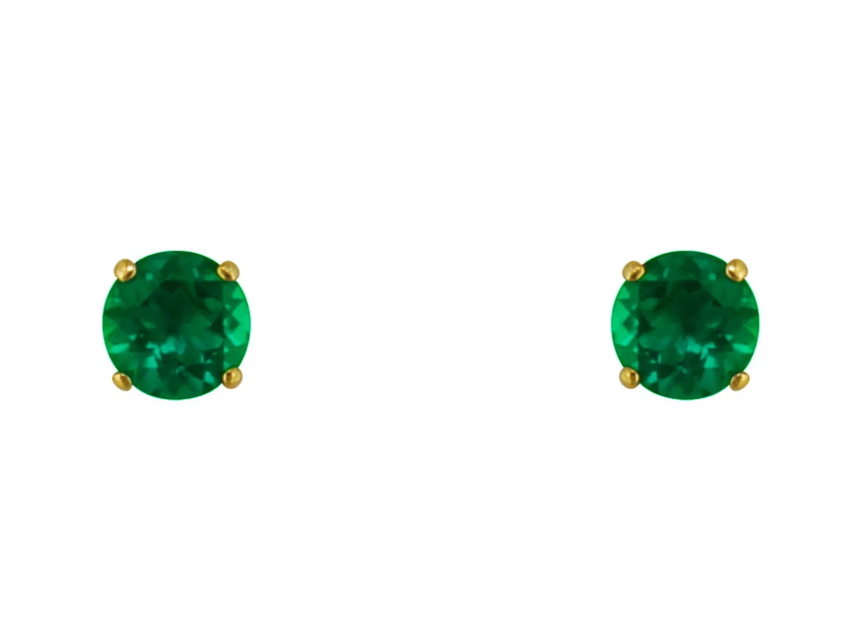 9ct Yellow Gold Birthstone Earrings 5mm Round Created Emerald - May