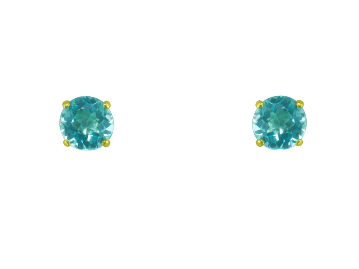 9ct Yellow Gold Birthstone Earrings 5mm Round Blue Topaz - March