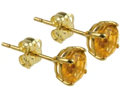 9ct Yellow Gold Birthstone Earrings 5mm Round Champagne/orange/yellow Topaz - November