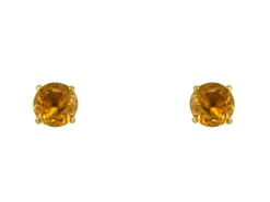 9ct Yellow Gold Birthstone Earrings 5mm Round Champagne/orange/yellow Topaz - November