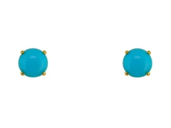 9ct Yellow Gold Birthstone Earrings 5mm Round Stabilised Turquoise Cabochon - December