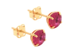 9ct Yellow Gold Birthstone Earrings 5mm Round Created Ruby - July
