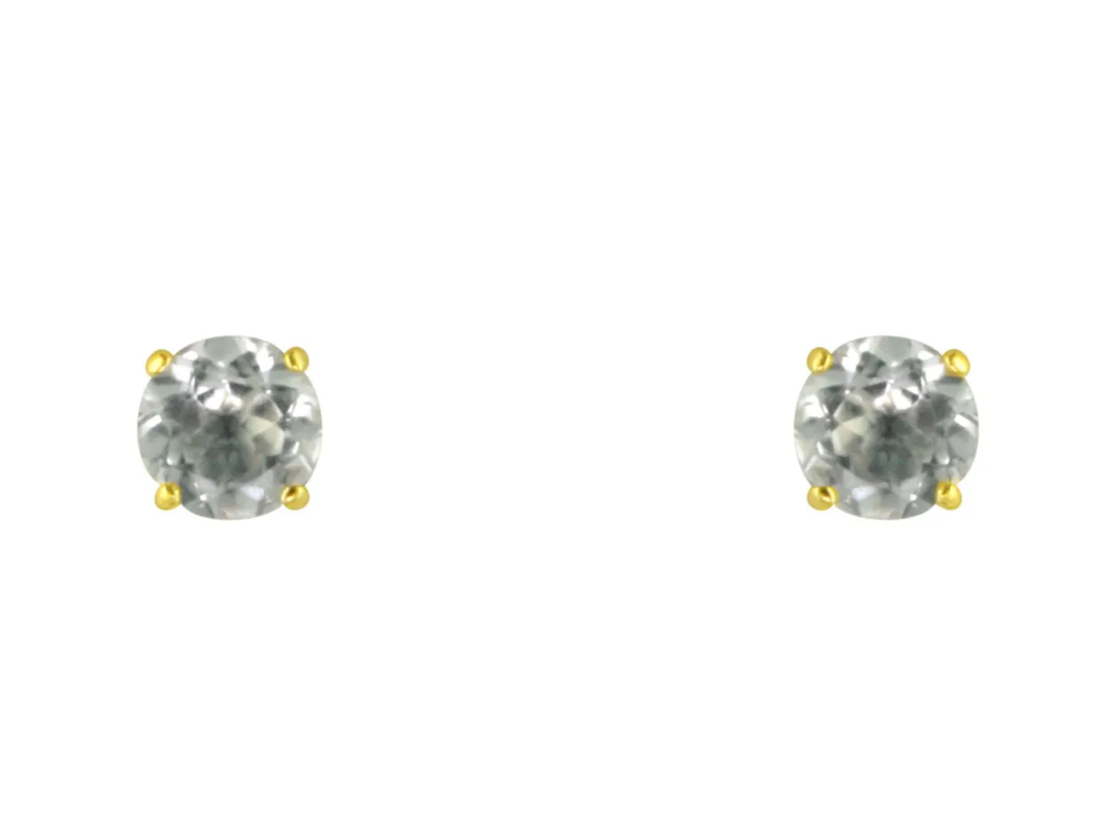 9ct Yellow Gold Birthstone Earrings 5mm Round White Topaz - April
