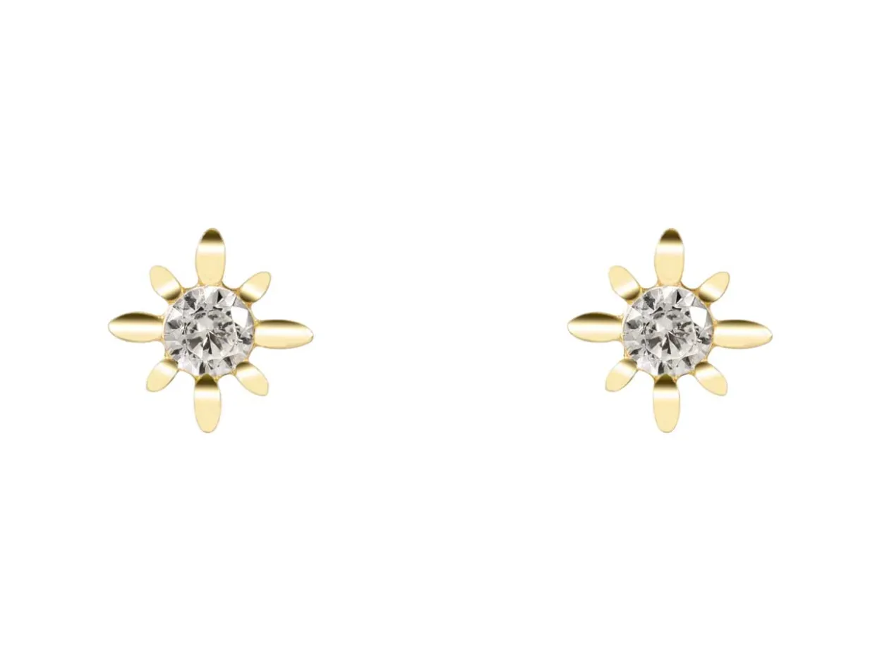 9ct Yellow Gold Celestial Design Stud Earrings With Cubic Zirconia