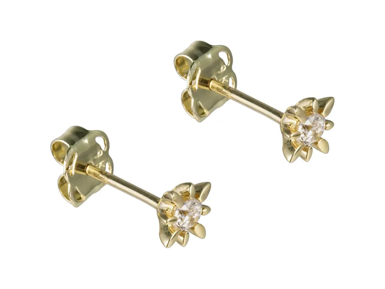 9ct Yellow Gold Celestial Design Stud Earrings With Cubic Zirconia