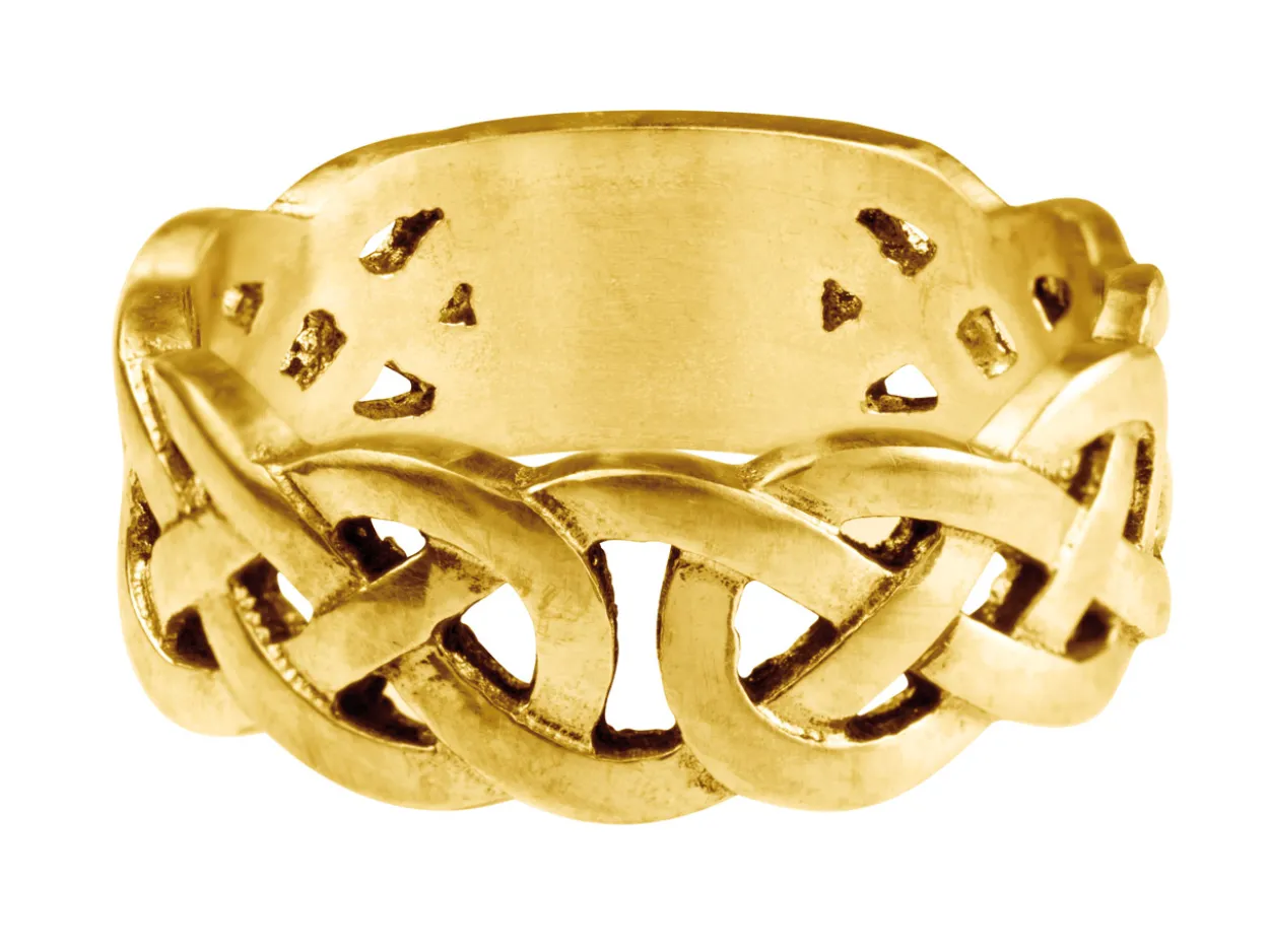 9ct Yellow Gold Celtic Band Ring 8mm Wide Hallmarked Size R