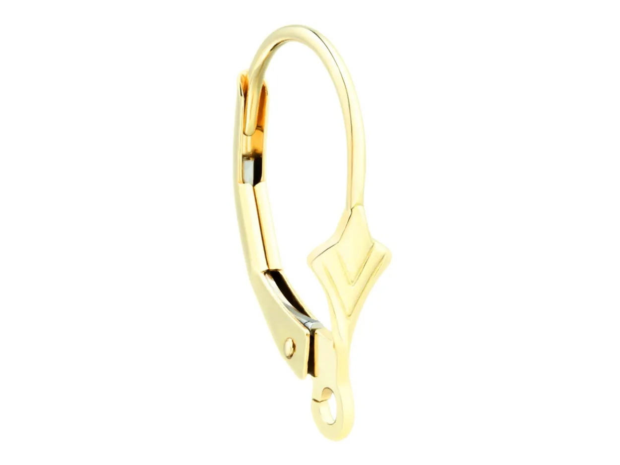 9ct Yellow Gold Continental Ear Wire, With Grooved Fan Motif, Style 17002