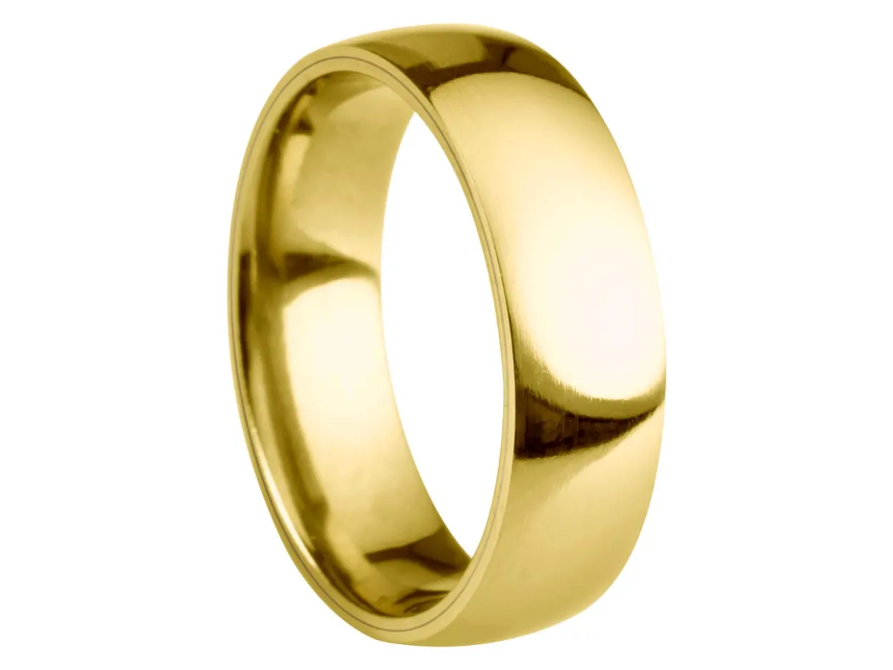 18ct Yellow Gold Court Wedding Ring 6.0mm, Size W, 4.77g Super Lightweight, Laser Hallmarked, Wall Thickness 2.0mm, 100% Recycled Gold