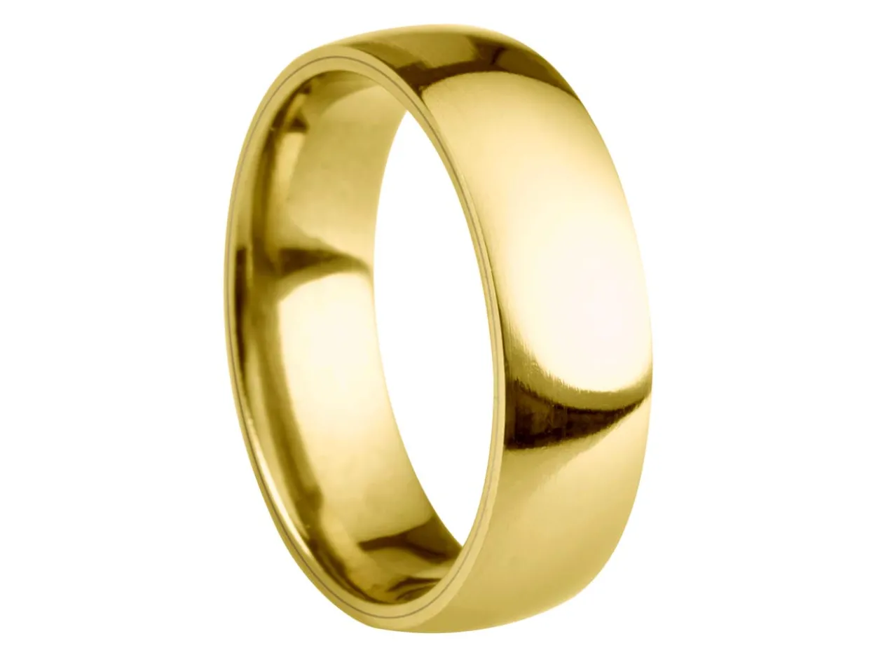 18ct Yellow Gold Court Wedding Ring 6.0mm, Size T, 4.55g Super Lightweight, Laser Hallmarked, Wall Thickness 2.0mm, 100% Recycled Gold