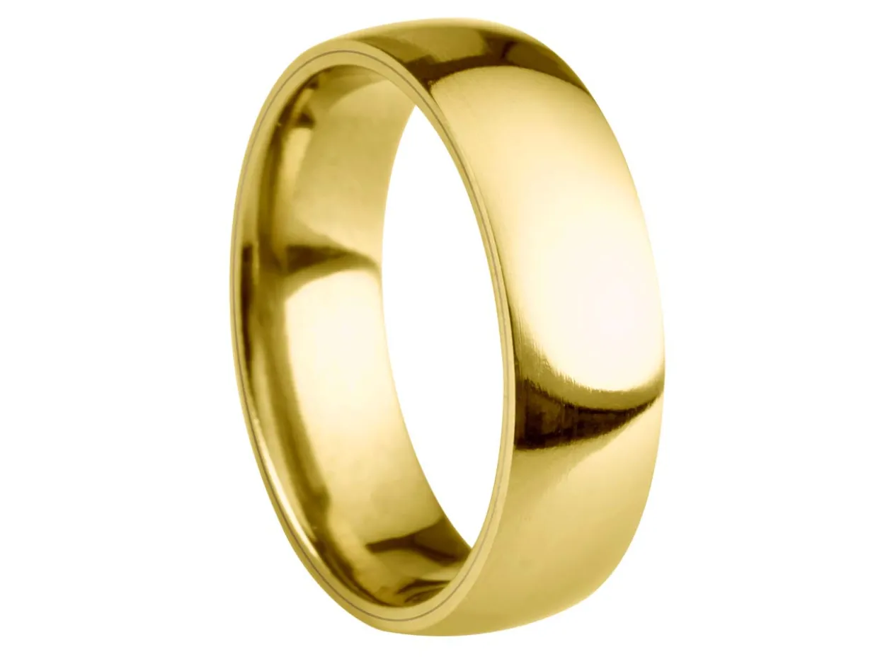18ct Yellow Gold Court Wedding Ring 6.0mm, Size S, 4.47g Super Lightweight, Laser Hallmarked, Wall Thickness 2.0mm, 100% Recycled Gold
