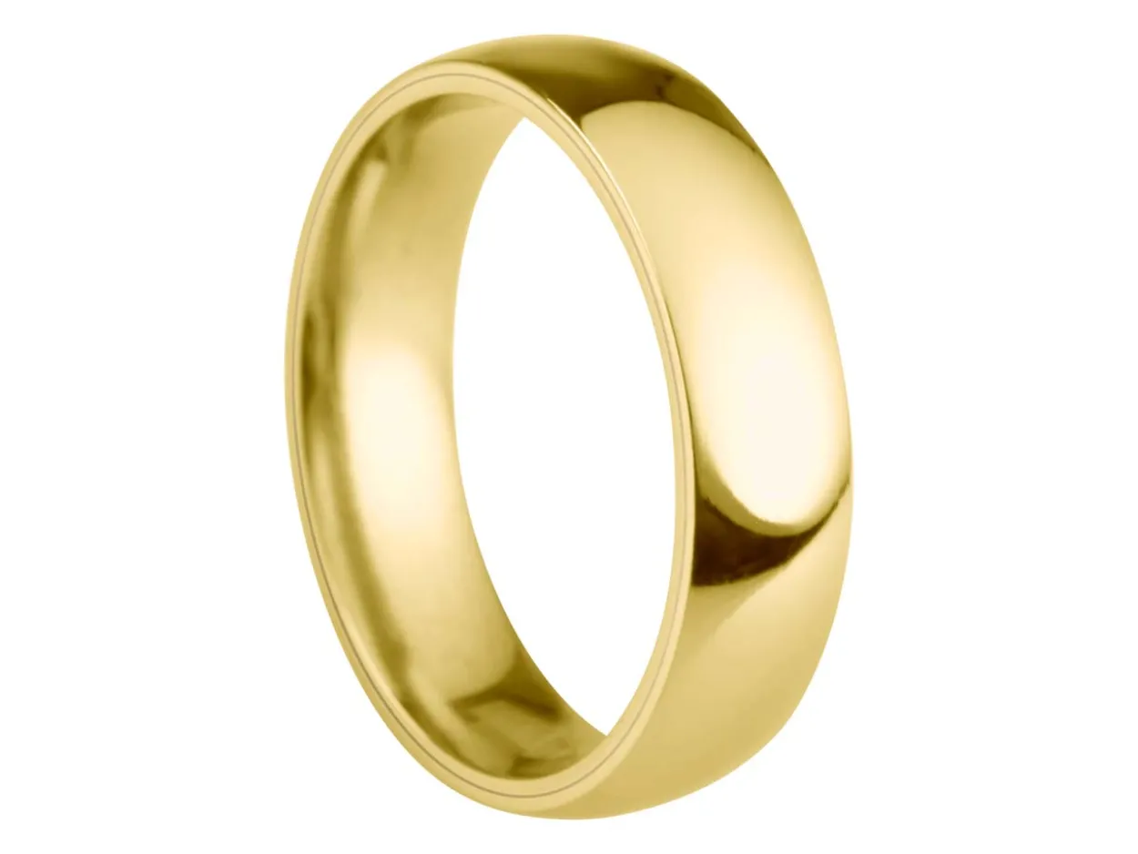 18ct Yellow Gold Court Wedding Ring 5.0mm, Size W, 3.80g Super Lightweight, Laser Hallmarked, Wall Thickness 1.8mm, 100% Recycled Gold