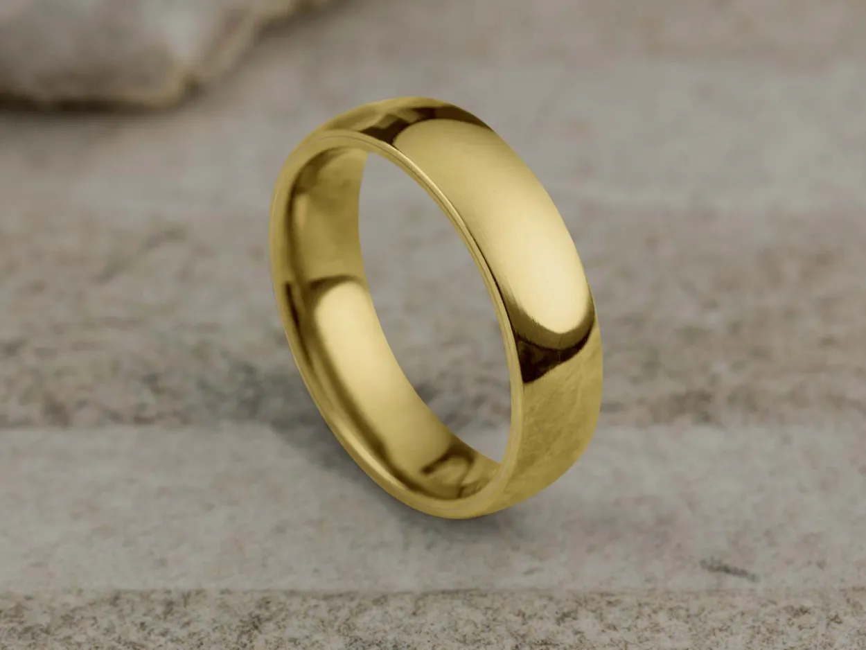 18ct Yellow Gold Court Wedding Ring 5.0mm, Size V, 3.74g Super Lightweight, Laser Hallmarked, Wall Thickness 1.8mm, 100% Recycled Gold