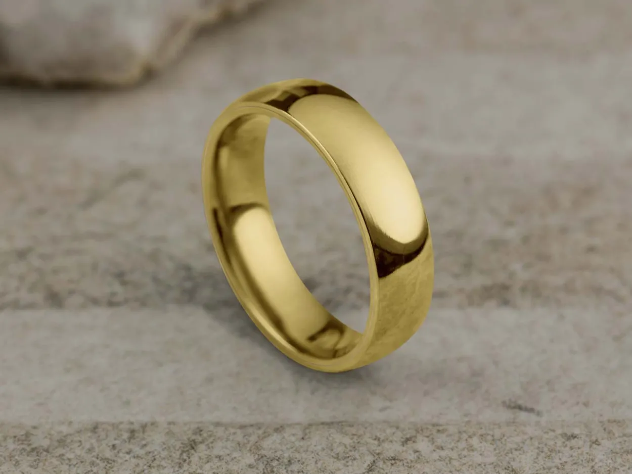 18ct Yellow Gold Court Wedding Ring 5.0mm, Size U, 3.68g Super Lightweight, Laser Hallmarked, Wall Thickness 1.8mm, 100% Recycled Gold