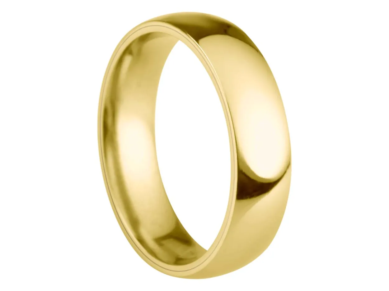 18ct Yellow Gold Court Wedding Ring 5.0mm, Size T, 3.62g Super Lightweight, Laser Hallmarked, Wall Thickness 1.8mm, 100% Recycled Gold