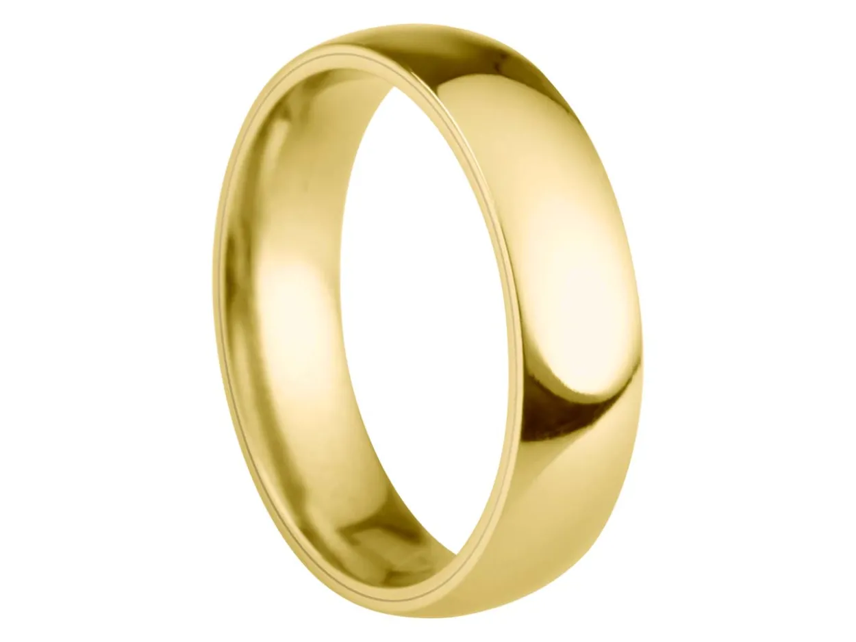 18ct Yellow Gold Court Wedding Ring 5.0mm, Size S, 3.56g Super Lightweight, Laser Hallmarked, Wall Thickness 1.8mm, 100% Recycled Gold