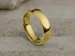 18ct Yellow Gold Court Wedding Ring 5.0mm, Size P, 3.38g Super Lightweight, Laser Hallmarked, Wall Thickness 1.8mm, 100% Recycled Gold