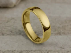 18ct Yellow Gold Court Wedding Ring 5.0mm, Size N, 3.26g Super Lightweight, Laser Hallmarked, Wall Thickness 1.8mm, 100% Recycled Gold