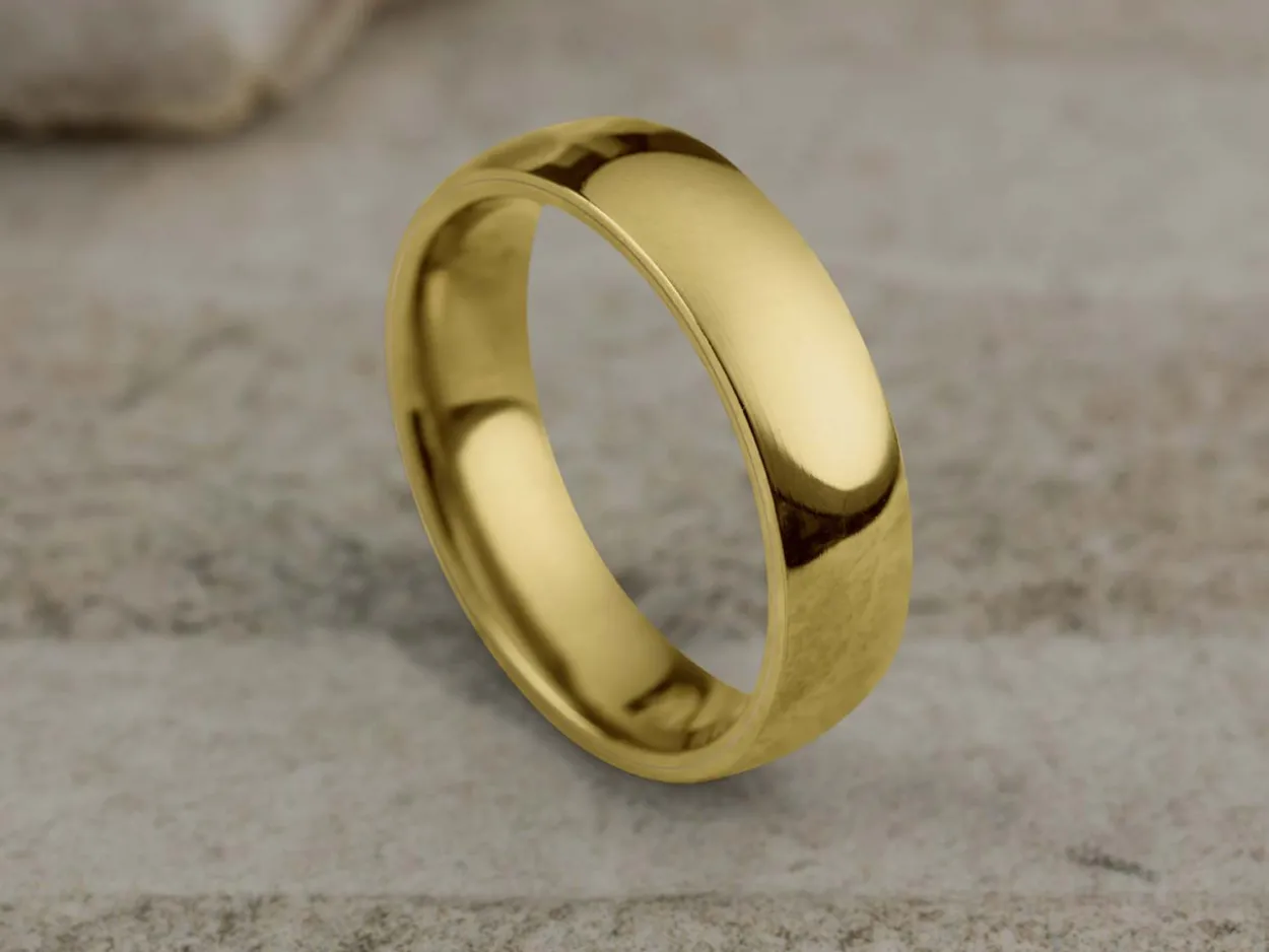 18ct Yellow Gold Court Wedding Ring 5.0mm, Size N, 3.26g Super Lightweight, Laser Hallmarked, Wall Thickness 1.8mm, 100% Recycled Gold
