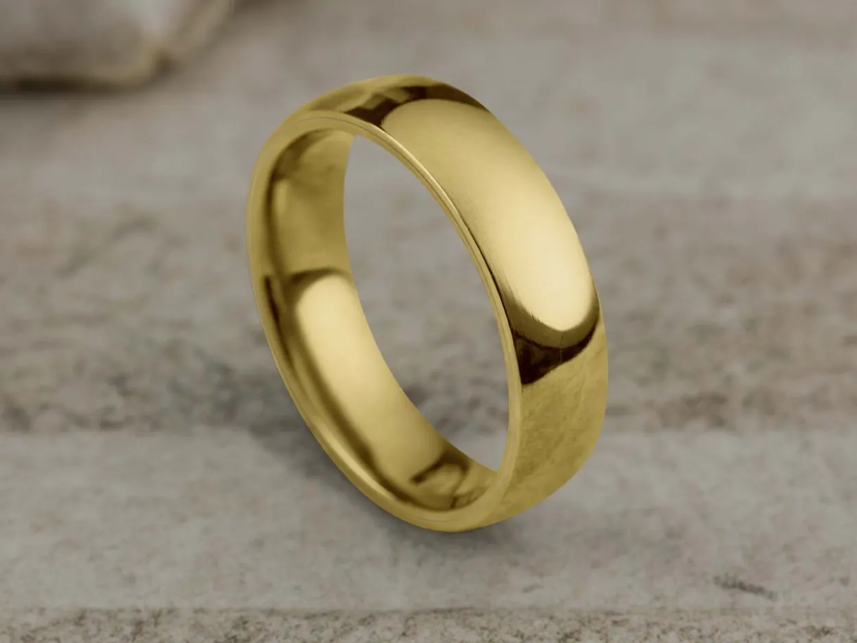 18ct Yellow Gold Court Wedding Ring 5.0mm, Size M, 3.20g Super Lightweight, Laser Hallmarked, Wall Thickness 1.8mm, 100% Recycled Gold