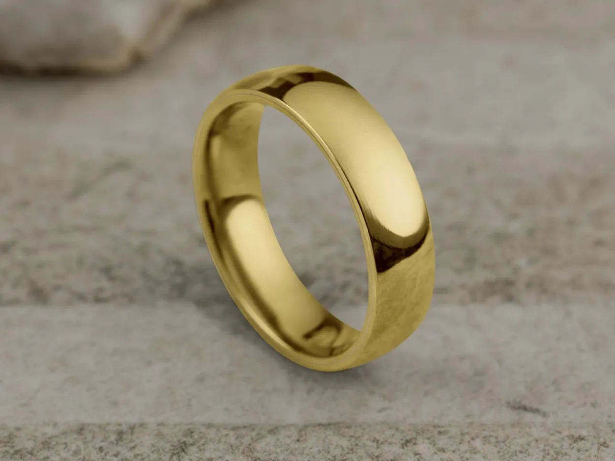 18ct Yellow Gold Court Wedding Ring 5.0mm, Size K, 3.08g Super Lightweight, Laser Hallmarked, Wall Thickness 1.8mm, 100% Recycled Gold