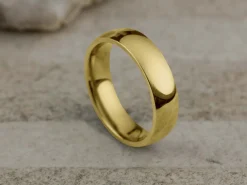 18ct Yellow Gold Court Wedding Ring 5.0mm, Size J, 3.03g Super Lightweight, Laser Hallmarked, Wall Thickness 1.8mm, 100% Recycled Gold