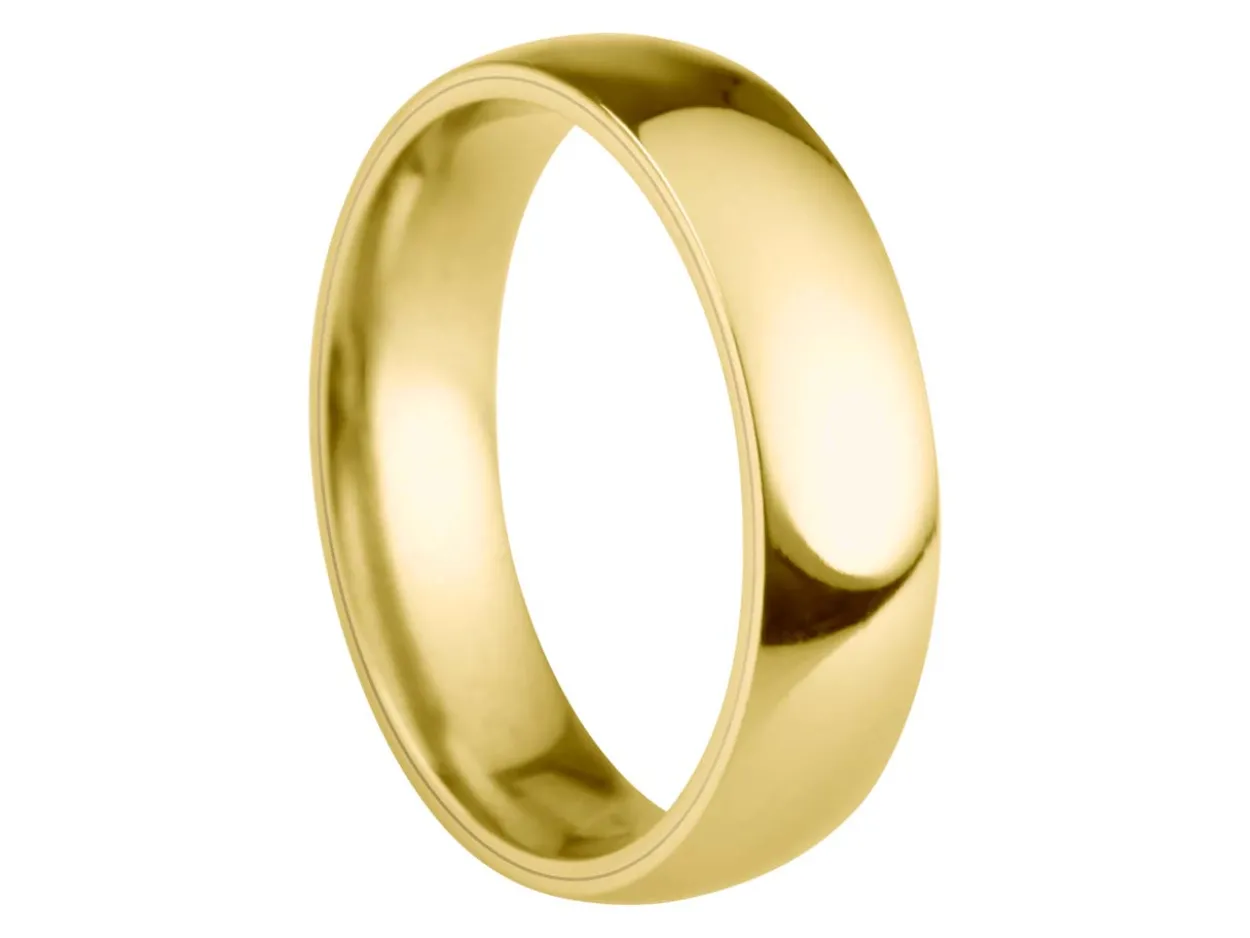 18ct Yellow Gold Court Wedding Ring 5.0mm, Size I, 2.97g Super Lightweight, Laser Hallmarked, Wall Thickness 1.8mm, 100% Recycled Gold