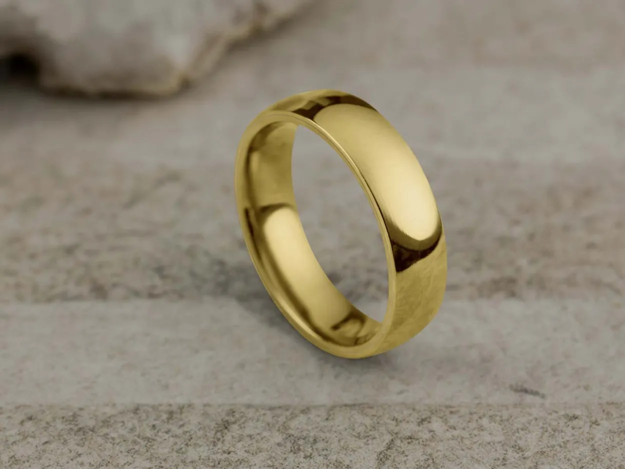 18ct Yellow Gold Court Wedding Ring 5.0mm, Size I, 2.97g Super Lightweight, Laser Hallmarked, Wall Thickness 1.8mm, 100% Recycled Gold