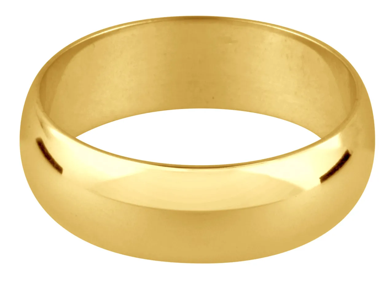 9ct Yellow Gold D Shape Wedding Ring 3.0mm, Size P, 2.9g Heavyweight, Hallmarked, Wall Thickness 1.61mm, 100% Recycled Gold