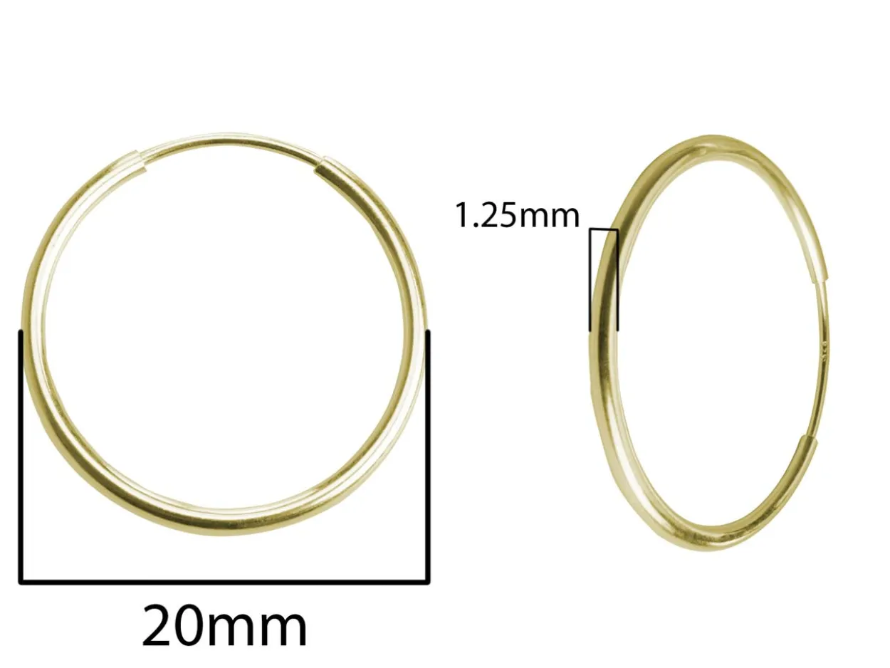 14ct Yellow Gold Filled 20.0mm Endless Hoops, Pack Of 2