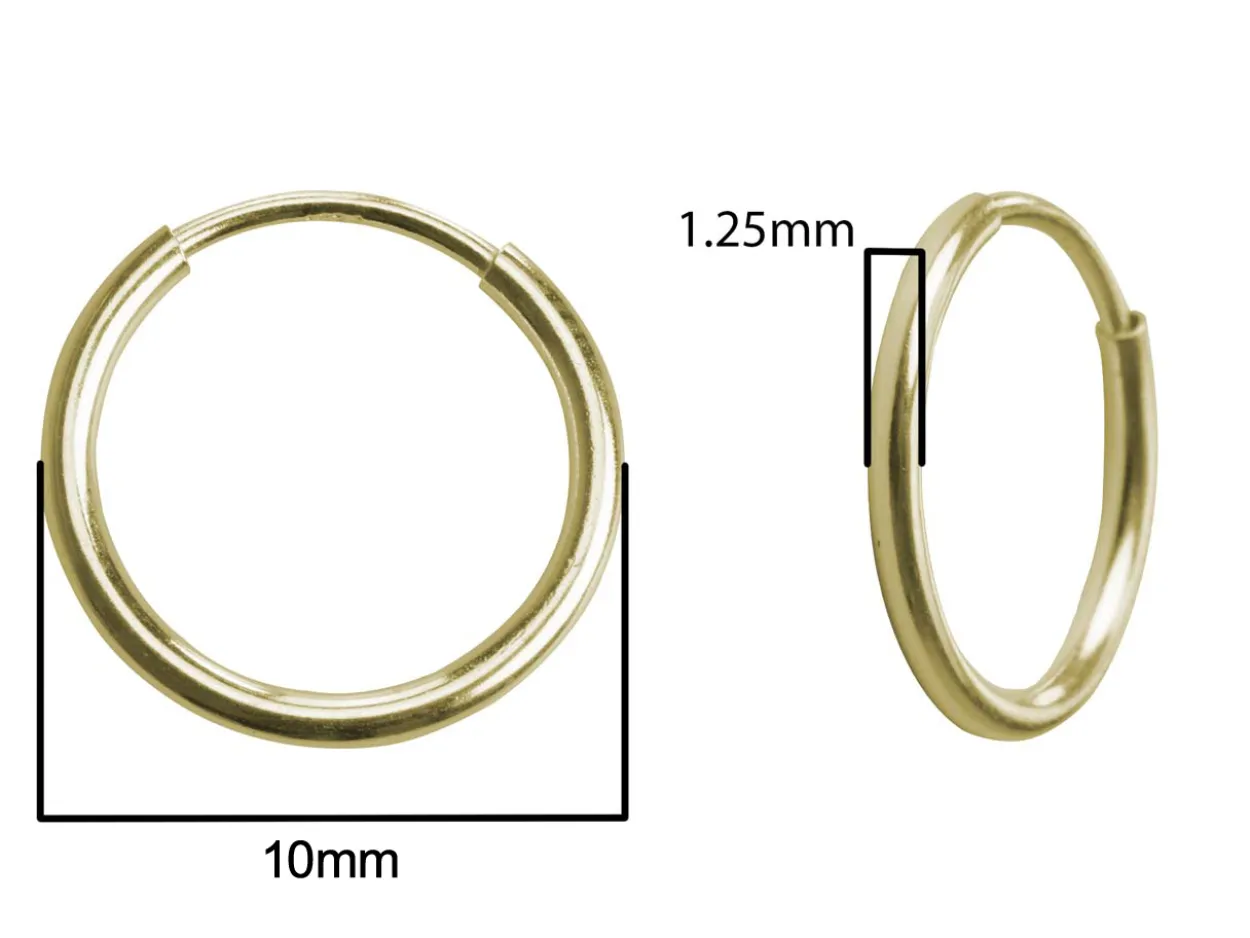 14ct Yellow Gold Filled 10.0mm Endless Sleeper Hoops, Pack Of 2