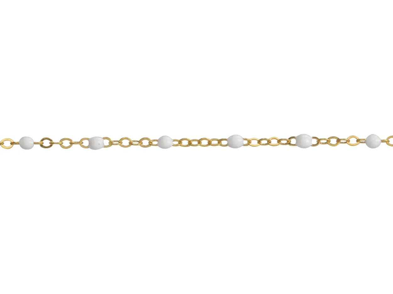 14ct Yellow Gold Filled 1.7mm Oval Trace Chain With White Enamel Bead Station Loose Unhallmarked