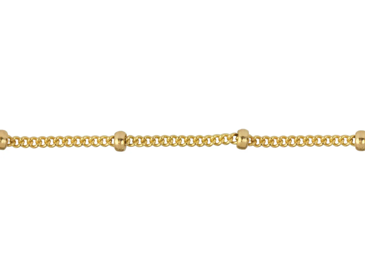 12ct Yellow Gold Filled 1.0mm Round Curb Chain With Bead Station Loose Unhallmarked