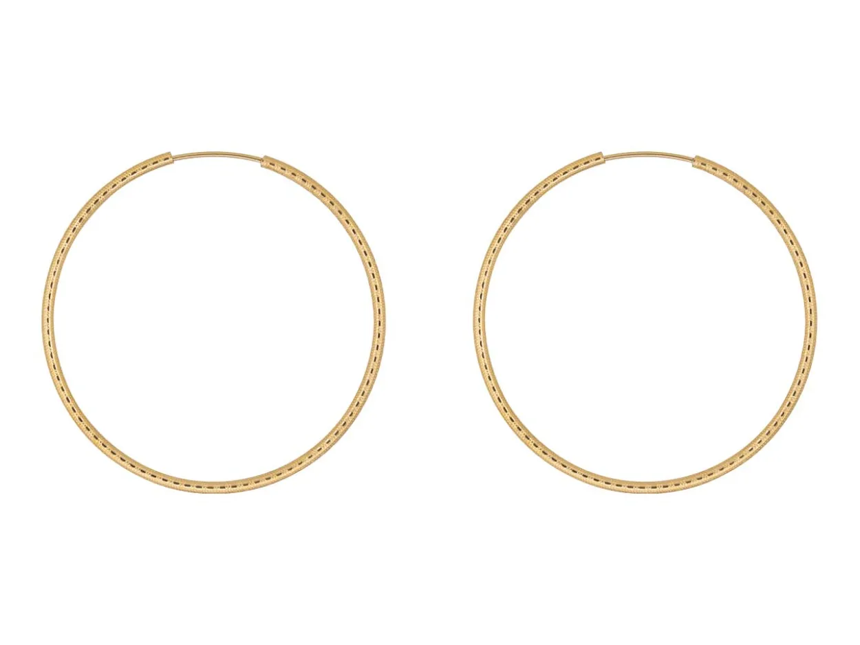 14ct Yellow Gold Filled 40mm Textured Endless Sleeper Hoop Earrings, Pack Of 2