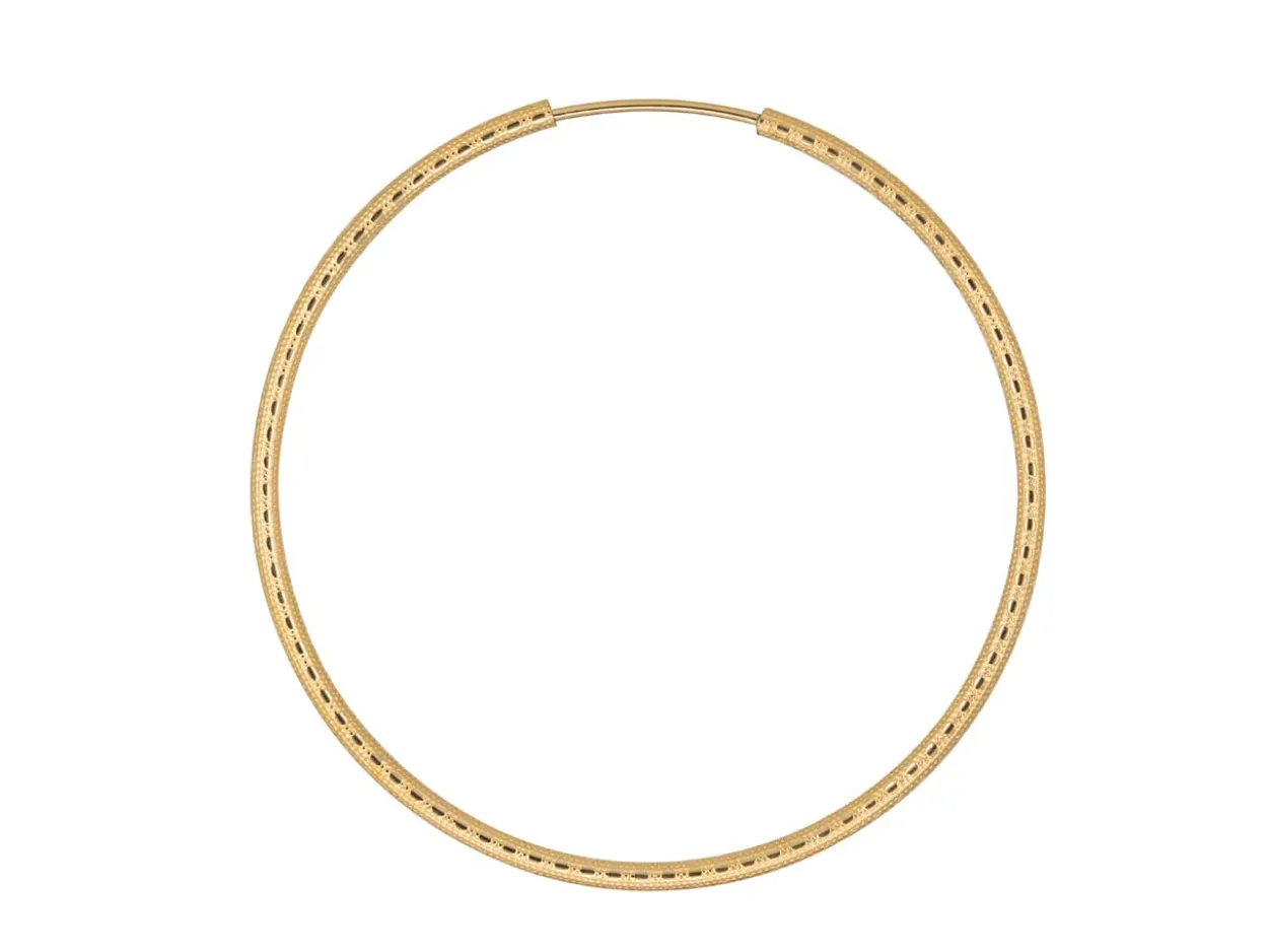 14ct Yellow Gold Filled 40mm Textured Endless Sleeper Hoop Earring