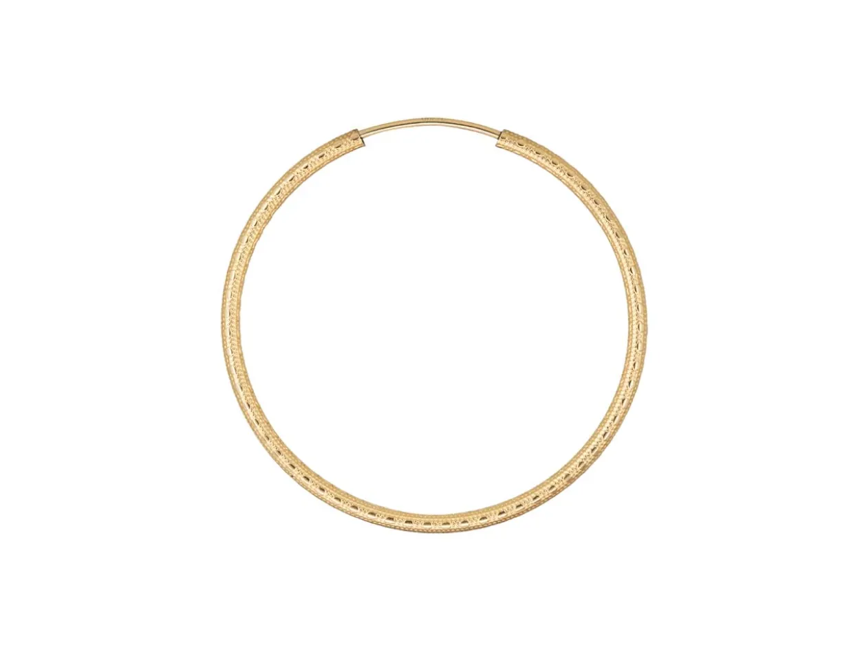 14ct Yellow Gold Filled 30mm Textured Endless Sleeper Hoop Earring