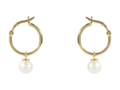 9ct Yellow Gold Freshwater Pearl Drop Hoop Earrings Hallmarked