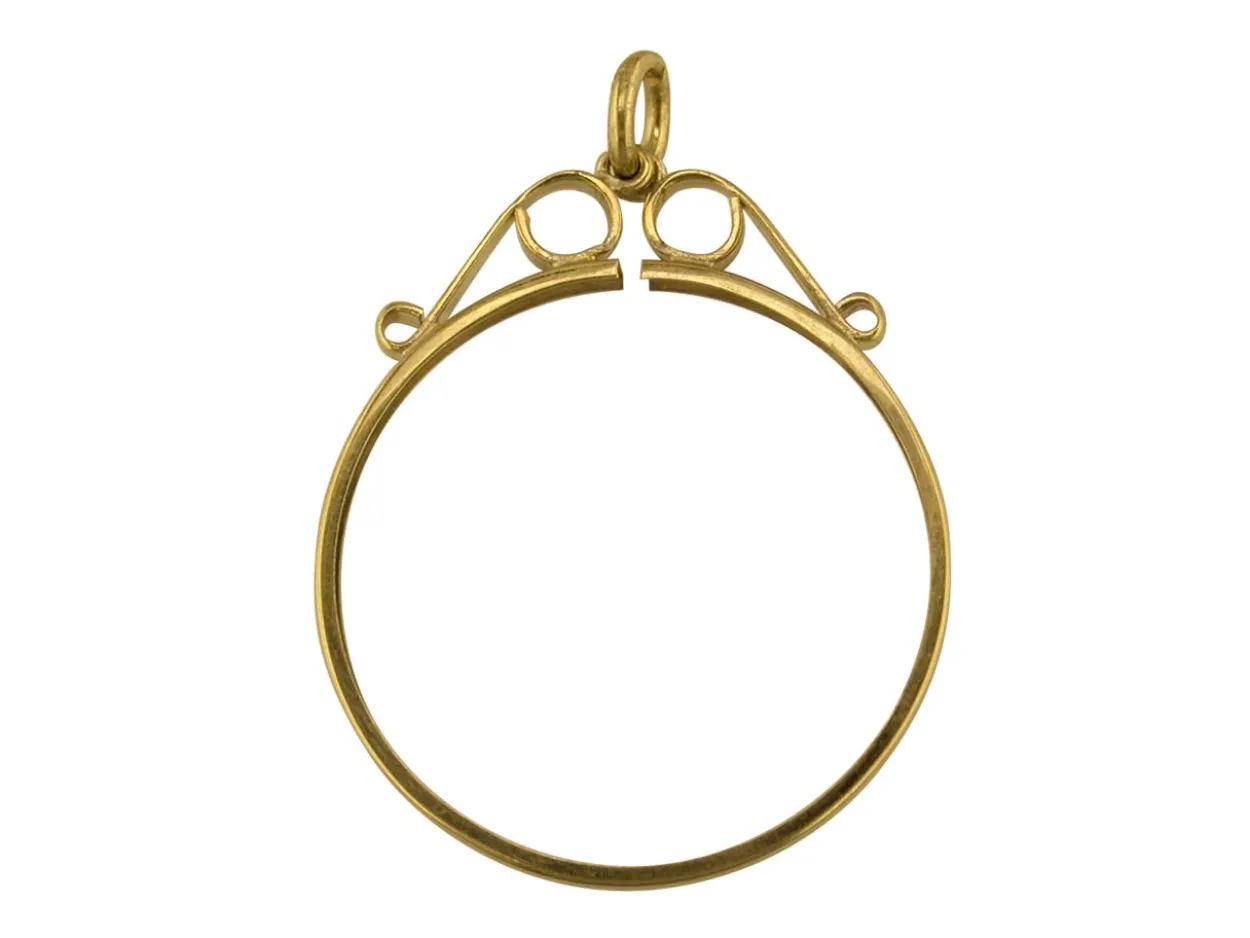 9ct Yellow Gold Full Sov/1/4 Krug Scroll Top Pendant Mount, 100% Recycled Gold