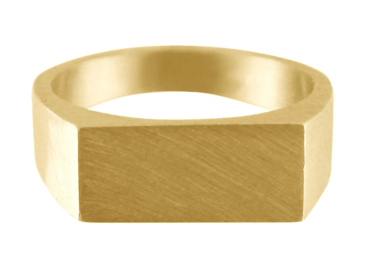 9ct Yellow Gold Initial Ring Rectangular 14x7mm Hallmarked Head Depth 1.5mm Size M, 100% Recycled Gold