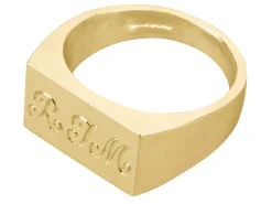 9ct Yellow Gold Initial Ring Rectangular 14x9mm Hallmarked Head Depth 1.2mm Size O