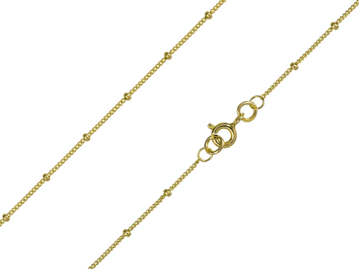 9ct Yellow Gold 0.9mm Curb Chain With Bead Station 18"/45cm Hallmarked