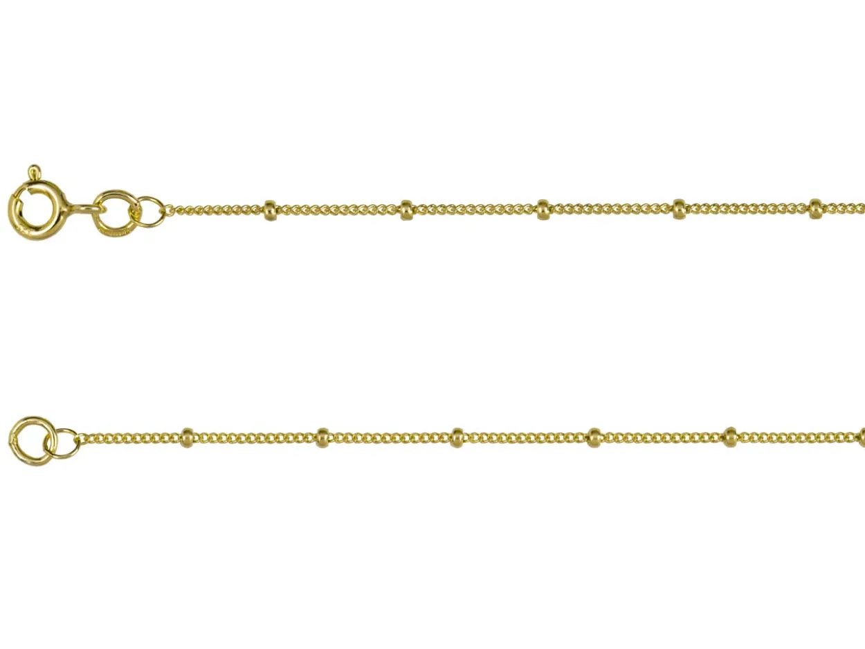 9ct Yellow Gold 0.9mm Curb Chain With Bead Station 18"/45cm Hallmarked
