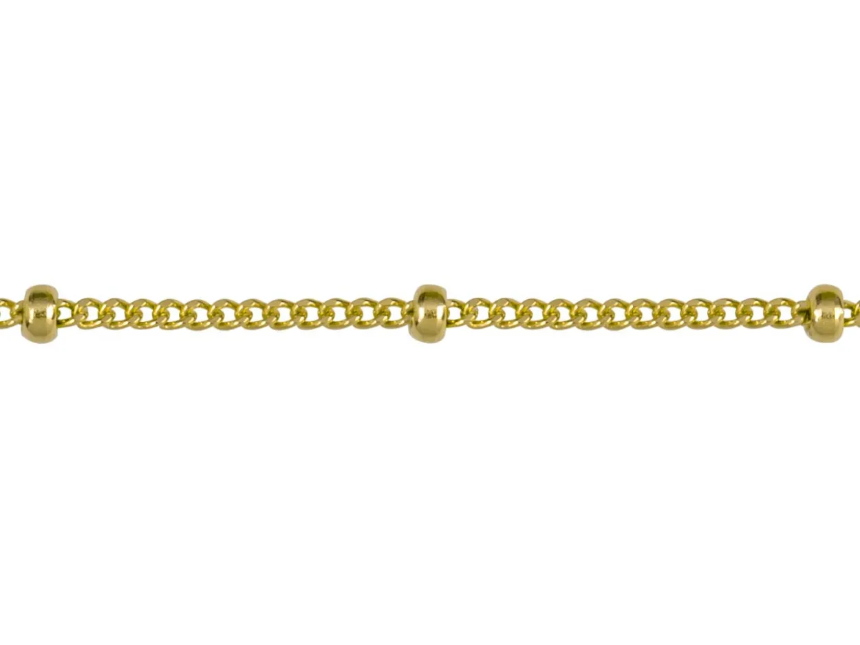 9ct Yellow Gold 0.9mm Curb Chain With Bead Station 18"/45cm Hallmarked