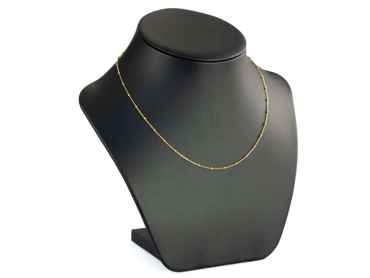 9ct Yellow Gold 0.9mm Curb Chain With Bead Station 18"/45cm Hallmarked