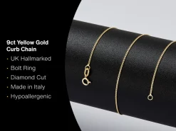 9ct Yellow Gold 0.8mm Diamond Cut Curb Chain 18"/45cm Hallmarked