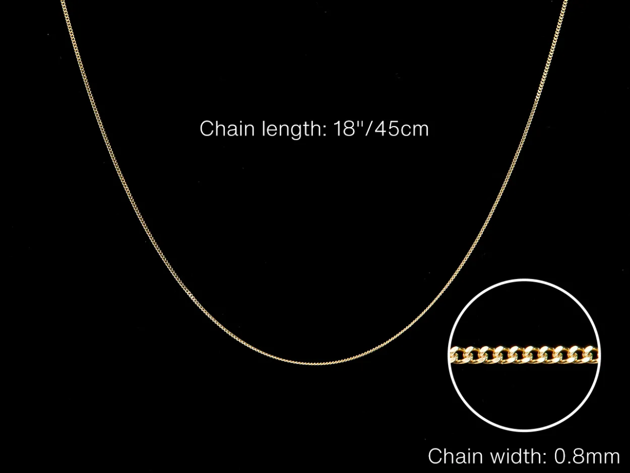 9ct Yellow Gold 0.8mm Diamond Cut Curb Chain 18"/45cm Hallmarked