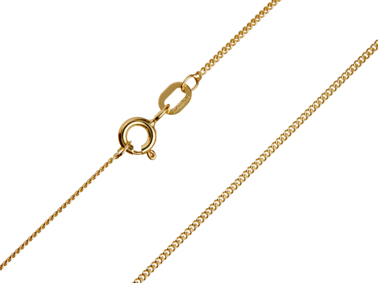 9ct Yellow Gold 0.8mm Diamond Cut Curb Chain 18"/45cm Hallmarked