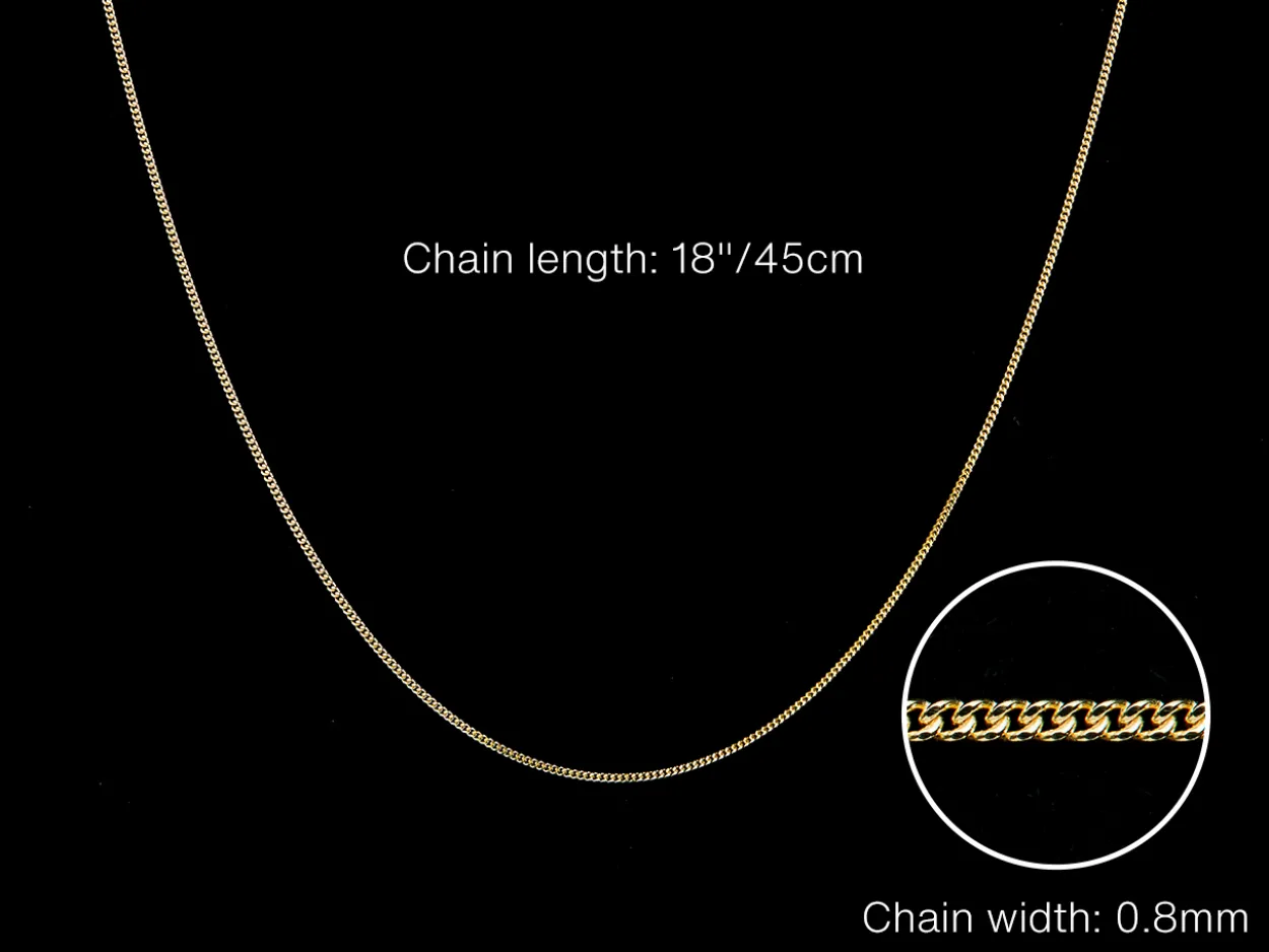 9ct Yellow Gold 0.8mm Diamond Cut Curb Chain 18"/45cm Hallmarked